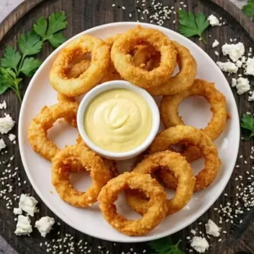 Луковые кольца с сырным соусом